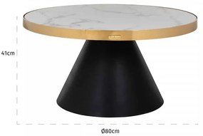 Masuta de cafea rotunda din marmură si otel Odin 41x80x80 cm alb/negru