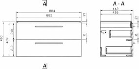 Dulap baie Lara 2 sertare pentru lavoar Como 90 cm, nuc, Cersanit Nuc