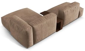 Colțar modular maro deschis cu tapițerie din catifea (cu colț pe partea dreaptă/cu șezlong) Martina – Micadoni