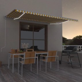 vidaXL Copertină retractabilă manual cu LED, galben și alb, 500x300 cm
