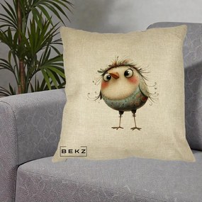 Perna Decorativa Pasare cu Penaj Zbarlit si Gene, 40x40 cm, Crem, Husa Detasabila, Perna Inclusa, BEKZ®