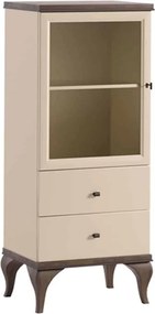 Vitrină lemn masiv nuc Leona Crem-, 56 × 42 × 132 cm