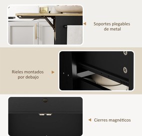 HOMCOM Insulă de Bucătărie cu Ala Rabatabilă 2 Uși Sertar Suport pentru Condimente Bară de Agățat Șervețel și Raft Reglabil 106x42x87 cm Negru și Stejar | Aosom Romania