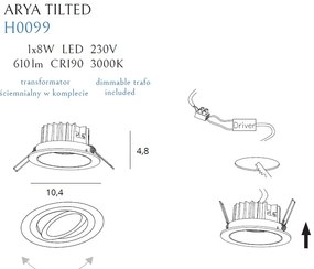 Spot directionabil, incastrabil tavan fals, LED dimabil, ARYA TILTED negru H0099 MX