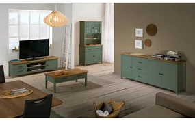 Vitrină verde din lemn masiv de pin 90x180 cm Miranda – Marckeric