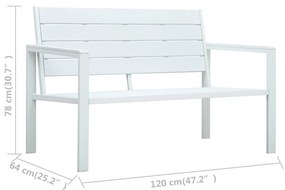 Banca de gradina, alb, 120 cm, aspect de lemn, HDPE 1, Alb, 2