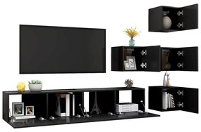Set dulap TV, 6 piese, negru, PAL 1, Negru, 80 x 30 x 30 cm