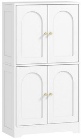 HOMCOM Bufet bucătărie, mobilier de bucătărie depozitare cu 4 uși curbate și 2 rafturi reglabile, 60 x 30 x 110 cm, alb | Aosom Romania