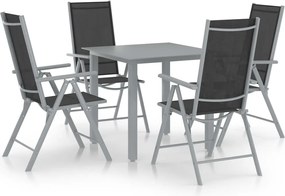 vidaXL Set mobilier de grădină, 5 piese, argintiu și negru, aluminiu