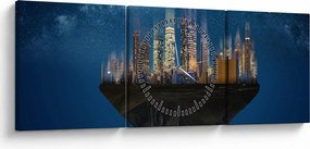 Tablou - Metropola plutind în spațiu (cu ceas) (90x30 cm)
