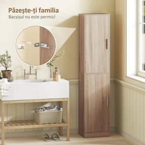 HOMCOM Dulap coloană pentru baie cu 2 compartimente și 6 rafturi reglabile, aspect lemn, 40x35x180 cm, culoare lemn | Aosom Romania
