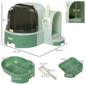 PawHut Litieră pentru Pisici cu Capac, Litieră Închisă cu Tavă Detașabilă și Lopățică Inclusă, 52x60x42 cm, Verde | Aosom Romania