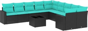 vidaXL Set canapele de grădină cu perne, 11 piese, negru, poliratan