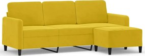 vidaXL Canapea cu 3 locuri și taburet, galben, 180 cm, catifea