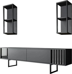Mobilier living CHROME LINE, gri/negru, PAL melaminat/metal, 3 piese