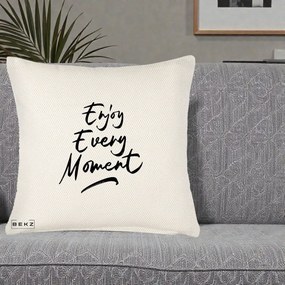 Perna Decorativa Enjoy Every Moment, 40x40 cm, Crem Reliefat, Husa Detasabila, Perna Inclusa, BEKZ®