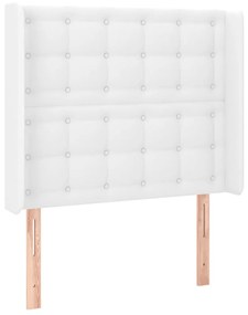 Tablie de pat cu aripioare, alb, 93x16x118 128 cm, piele eco 1, Alb, 93 x 16 x 118 128 cm