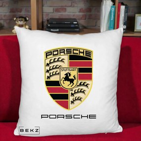 Perna Personalizata Porsche Stuttgart, 40x40 cm, Alb Pufos, Husa Detasabila, Perna Inclusa, BEKZ®