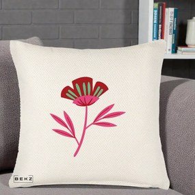Perna Decorativa Floare Macul Roz-Rosu Grafic, 40x40 cm, Crem Reliefat, Husa Detasabila, Perna Inclusa, BEKZ®