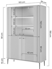 Vitrină Vesper 103 cm - caju / picioare negre