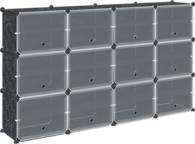 vidaXL Organizator cub de depozitare cu uși, 12 cuburi, negru, PP