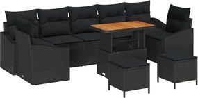 vidaXL Set de canapele pentru grădină cu pernă 10 pcs Negru poliratan