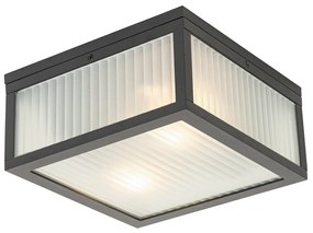 Plafonieră exterioară neagră cu sticlă striată cu 2 lumini IP44 - Charlois