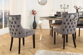 Set 2 scaune Stil Baroc, Catifea, Gri, Lemn, Negru, CASTLE DELUXE