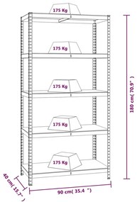 Rafturi cu 5 niveluri, 3 buc., antracit, otellemn prelucrat Antracit, 90 x 40 x 180 cm, 3