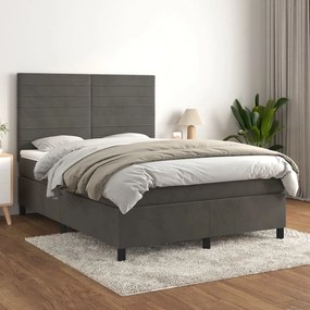 3143086 vidaXL Pat box spring cu saltea, gri închis, 140x200 cm, catifea