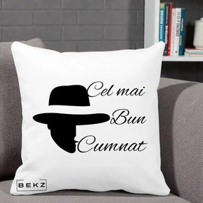 Cadou pentru Cumnat - Perna Personalizata Cel mai Bun Cumnat cu Silueta Palarie, 40x40 cm, Alba Mata, Husa Detasabila, Perna Inclusa, BEKZ®