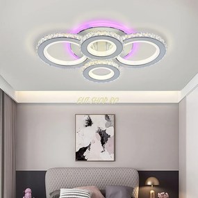 Lustra LED Cu Telecomanda, Elit's Cristal, 2-2 Cercuri, Alb, 90W, RGB