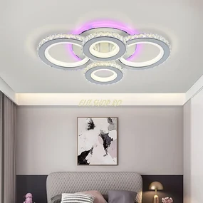Lustra LED Cu Telecomanda, Elit's Cristal, 2-2 Cercuri, Alb, 90W, RGB
