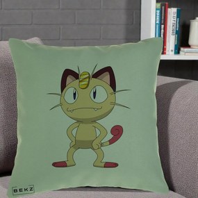 Perna Personalizata Meowth Pokemon, 40x40 cm, Verde, Husa Detasabila, Perna Inclusa, BEKZ®