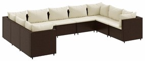 3308265 vidaXL Set mobilier de grădină cu perne, 9 piese, maro, poliratan