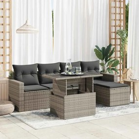 3326301 vidaXL Set mobilier grădină cu perne, 6 piese, gri, poliratan