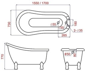 Cada retro freestanding Florida, Venus 170, cu picioare si instalatie completa, ovala, alb