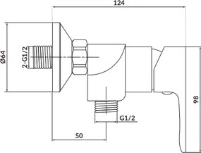 Baterie dus cu montare pe perete, crom, Cersanit Libra