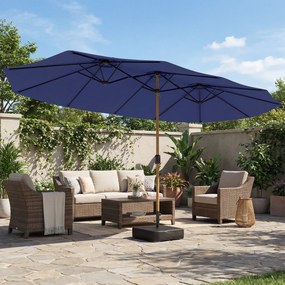 Outsunny Umbrelă Dublă de Grădină 4.7x2.8 m, Umbrelă de Exterior cu Manivelă, Bază Cruce, Saci de Nisip, Husă de Protecție, 12 Spițe, Anti-UV, pentru Terasă și Balcon, Albastru Închis | Aosom Romania