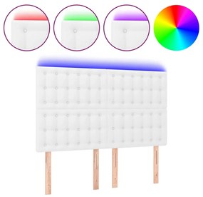3122515 vidaXL Tăblie de pat cu LED, alb, 144x5x118/128 cm, piele ecologică