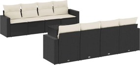 vidaXL Set mobilier de grădină cu perne, 9 piese, negru, poliratan