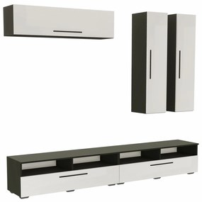 Living haaus Haga V10, Alb Lucios/Negru, MDF, L 240 cm