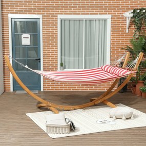 Outsunny Hamac pe suport 1 loc, hamac cu suport din lemn pernă de cap, pat din bumbac, 310x118x120cm, roșu și alb | Aosom Romania