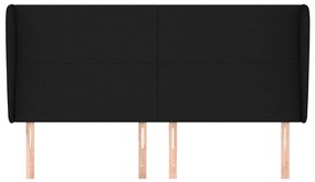 Tablie de pat cu aripioare, negru, 203x23x118 128 cm, textil 1, Negru, 203 x 23 x 118 128 cm