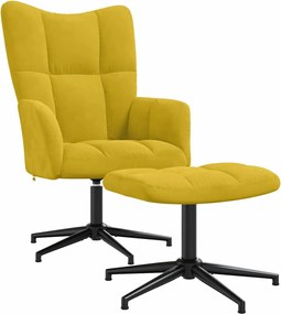 vidaXL Scaun de relaxare cu taburet, galben muștar, catifea