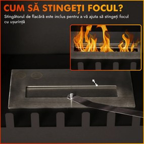HOMCOM Șemineu pe Bioetanol, Bioșemineu cu Arzător de 0,9L pentru 3 Ore de Ardere, 55x31x55 cm, Negru | Aosom Romania