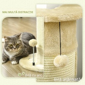 Copac de Zgariat pentru Pisici de Pana la 5kg cu 2 Mingi, Covoras din Sisal si Tapiterie din Plus, 34x25.5x58cm, Bej PawHut | Aosom Romania
