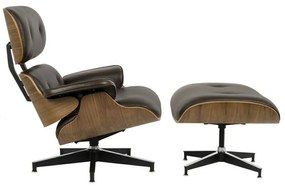 Fotoliu cu taburet LOUNGE HM PREMIUM WIDE maro - placaj de nuc, piele naturala
