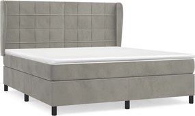 vidaXL Pat box spring cu saltea, gri deschis, 160x200 cm, catifea