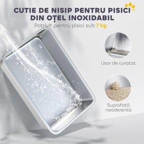 PawHut Litieră pentru pisici cu 2 intrări, deodorant și lopățică Alb și gri | Aosom Romania